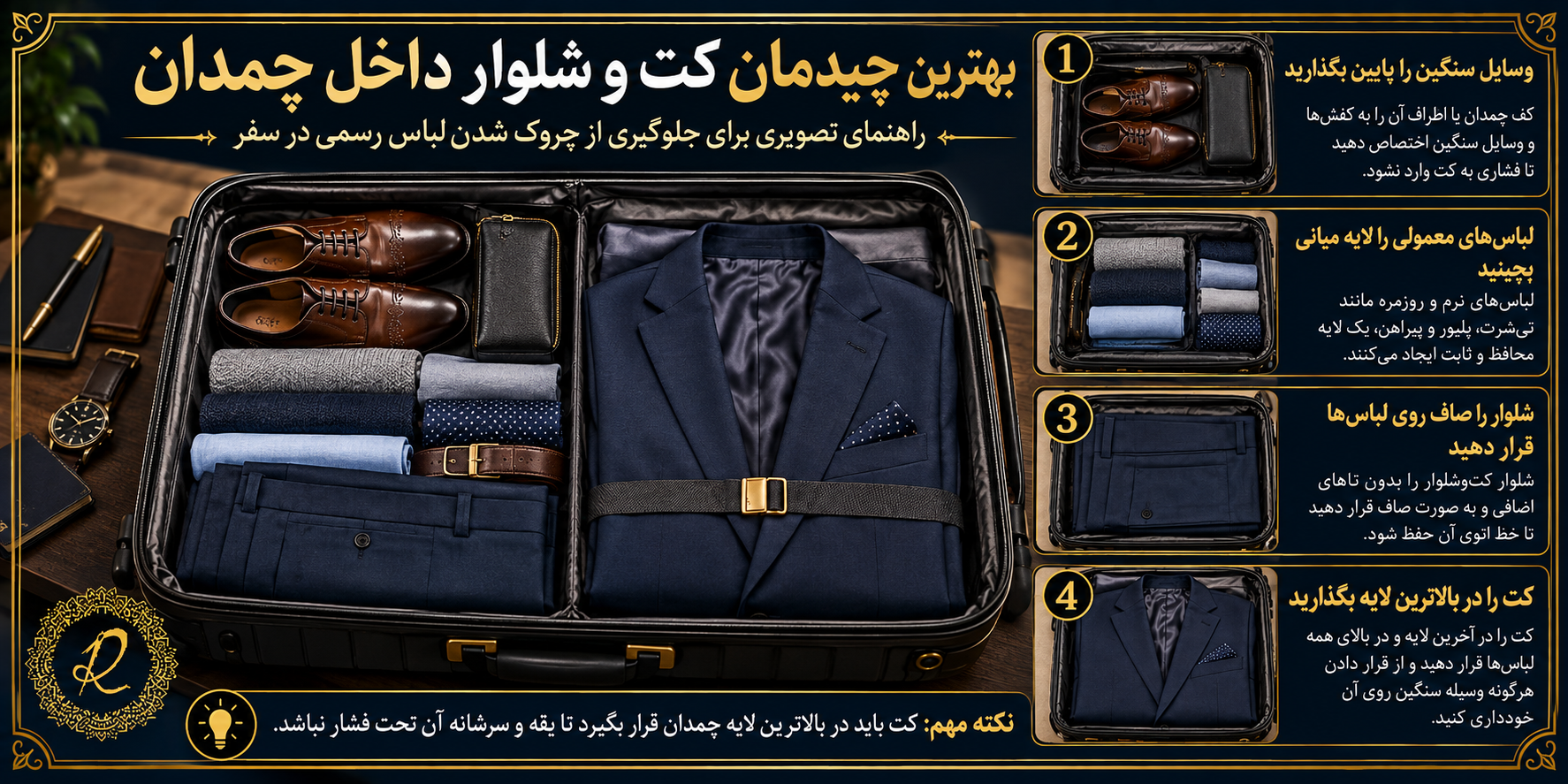 چگونه کت و شلوار را در چمدان بگذاریم تا چروک نشود؟ 3 بهترین محل قرار دادن کت و شلوار در چمدان برای جلوگیری از چروک