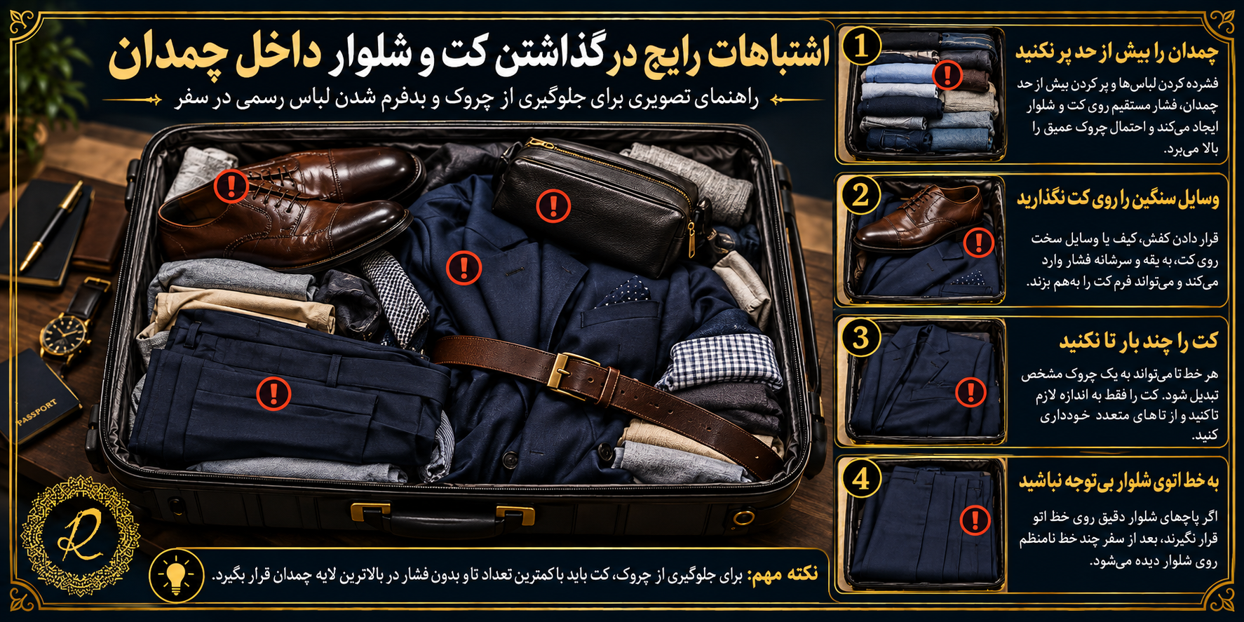 چگونه کت و شلوار را در چمدان بگذاریم تا چروک نشود؟ 4 اشتباهات رایج هنگام قرار دادن کت و شلوار در چمدان