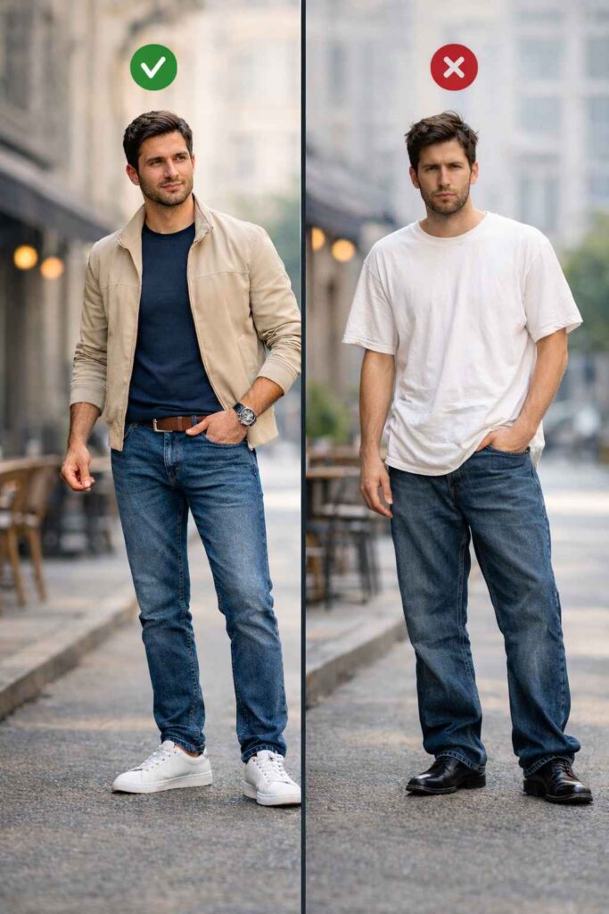 استایل کژوال (Casual) 14 مقایسه استایل کژوال مردانه درست و اشتباه