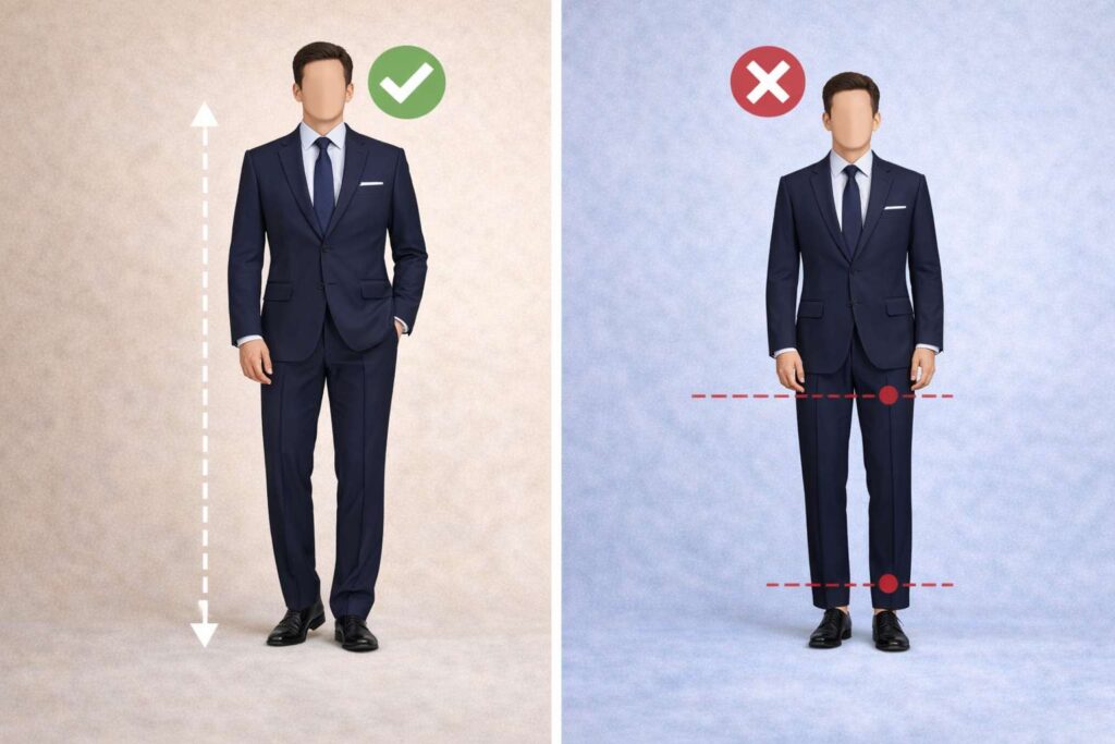 چطور قدبلندتر دیده شویم؟ 3 مقایسه قد شلوار و طول کت در استایل مردانه برای قدبلندتر دیده شدن