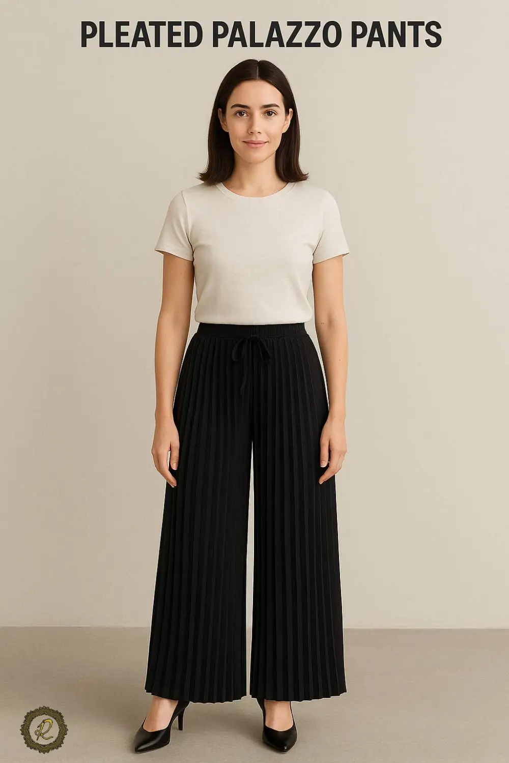 مدلهای شلوار دامنی (پالازو) و روش ست کردن با استایلهای ۱۴۰۴ 3 شلوار پالازو پلیسهدار شیک و زنانه