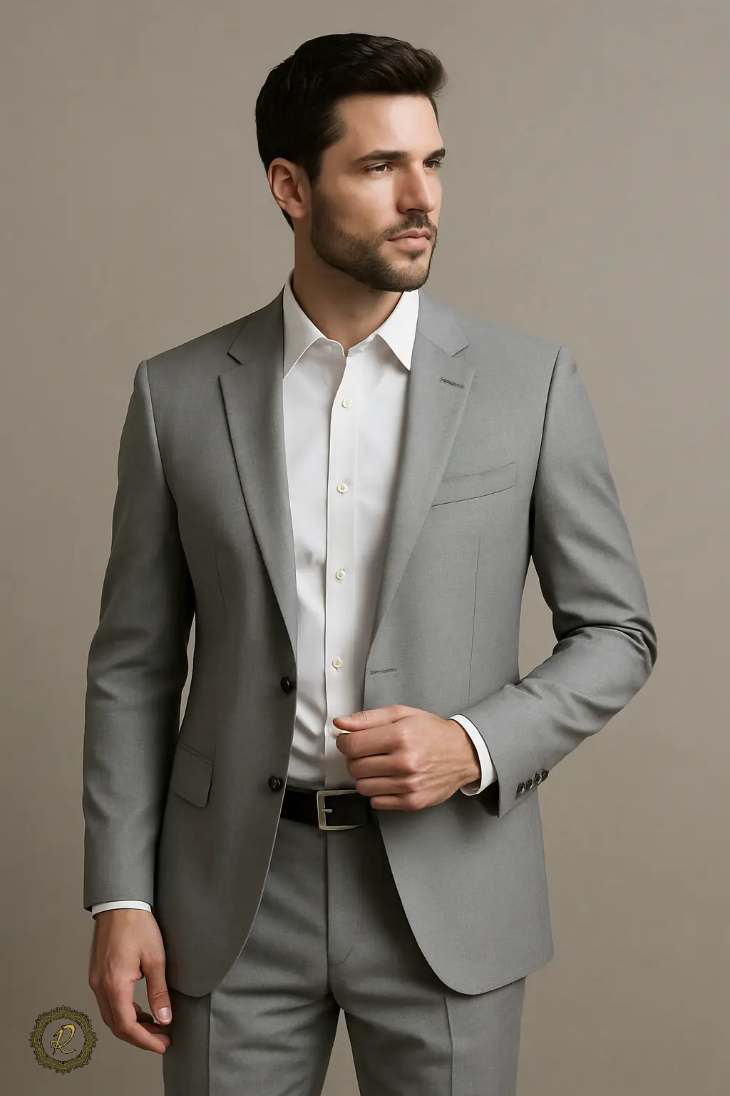 چه رنگ پیراهنی با کت و شلوار طوسی؟ راهنمای انتخاب دقیق 1 ست کت و شلوار طوسی روشن با پیراهن سفید کلاسیک