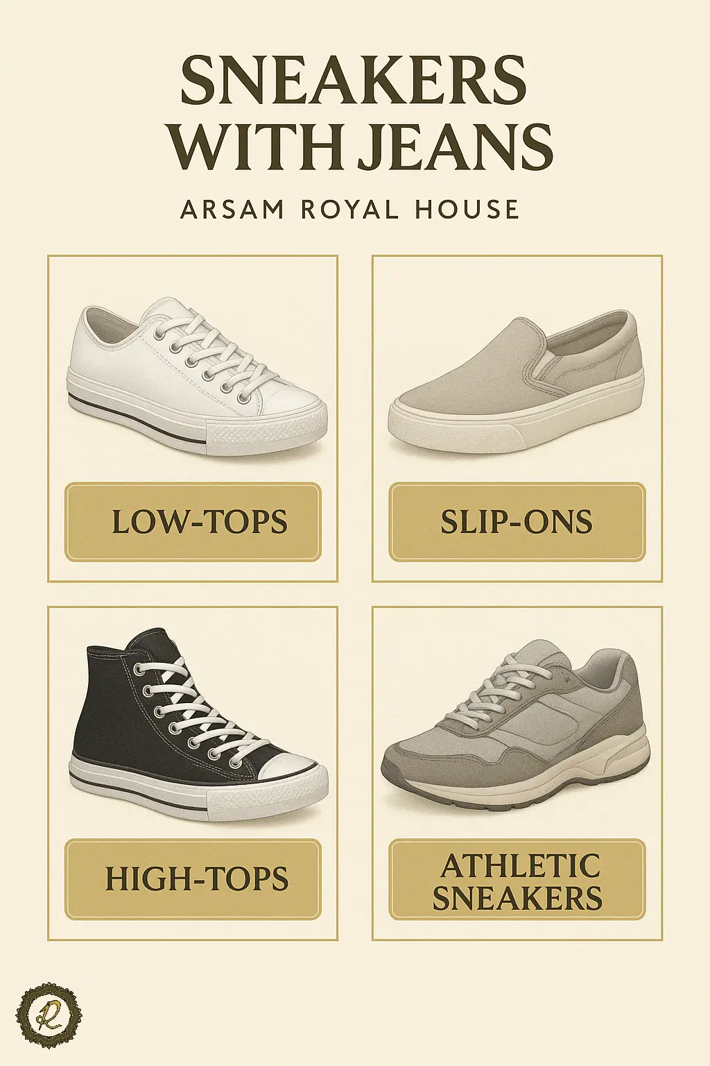 با شلوار جین چه کفشی بپوشیم؟ 2 ست کردن کتانی سفید و رنگی با شلوار جین آبی و مشکی برای استایل روزمره