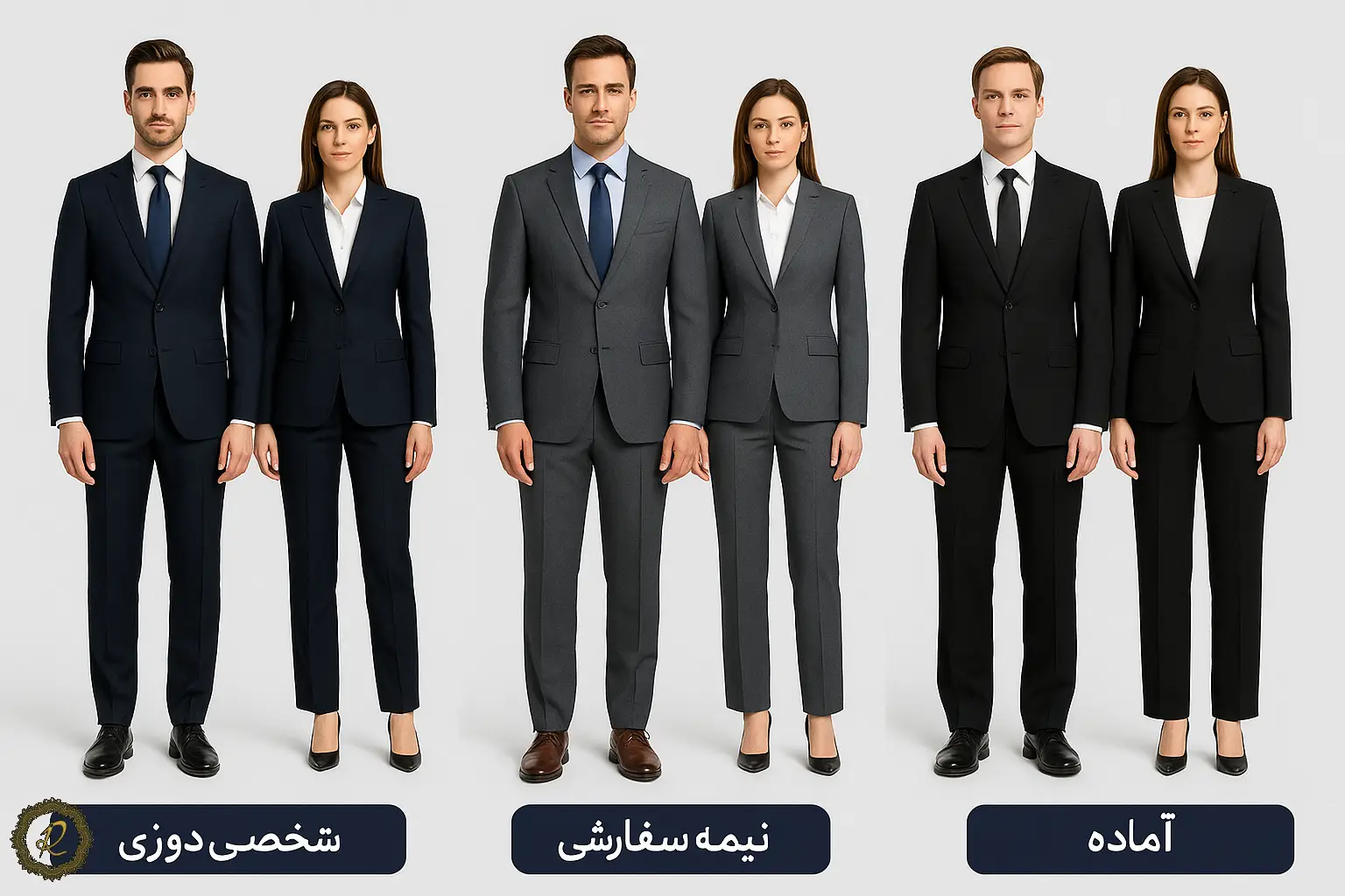 تأثیر فرهنگ سازمانی بر انتخاب کت و شلوار اداری 2 مقایسه سه مدل کتشلوار مردانه و زنانه: شخصیدوزی، نیمهسفارشی و آماده