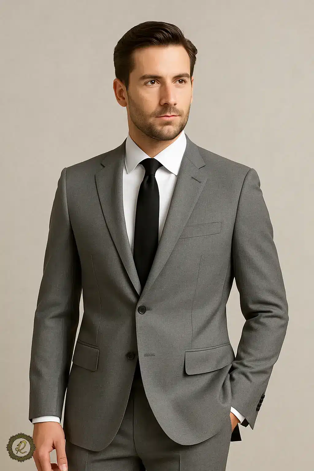 چطور از رنگهای خنثی در استایل استفاده کنیم؟ 2 کت شلوار طوسی روشن همراه با کراوات مشکی