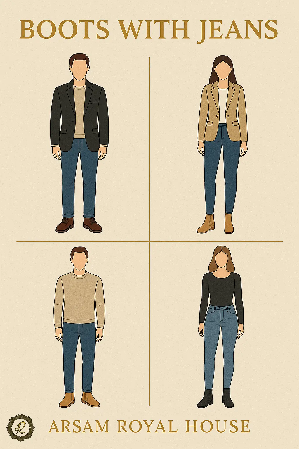 با شلوار جین چه کفشی بپوشیم؟ 3 ست کردن بوت چلسی، نیمبوت و بوت بلند زنانه با شلوار جین تیره و اسکینی