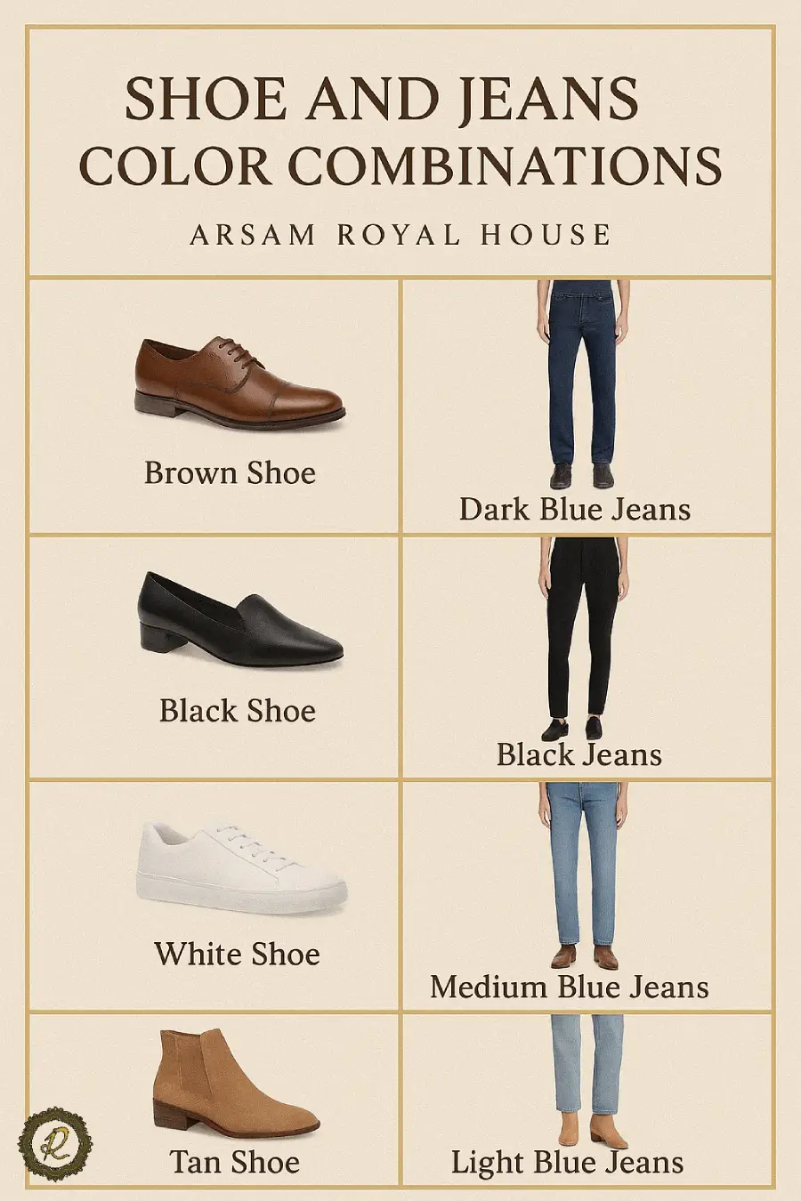 با شلوار جین چه کفشی بپوشیم؟ 5 ترکیب رنگ کفش مشکی، قهوهای، سفید و متالیک با جینهای تیره، روشن، مشکی و سفید