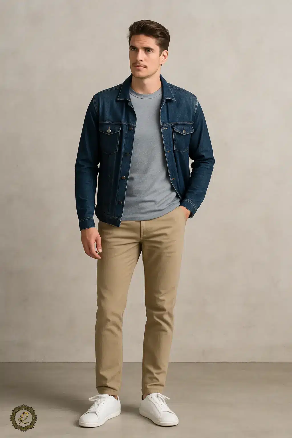 چه کفشی با چه لباسی ست میشود؟ راهنمای جامع کفش و لباس ست 3 ست تیشرت و شلوار جین با کتانی سفید مینیمال