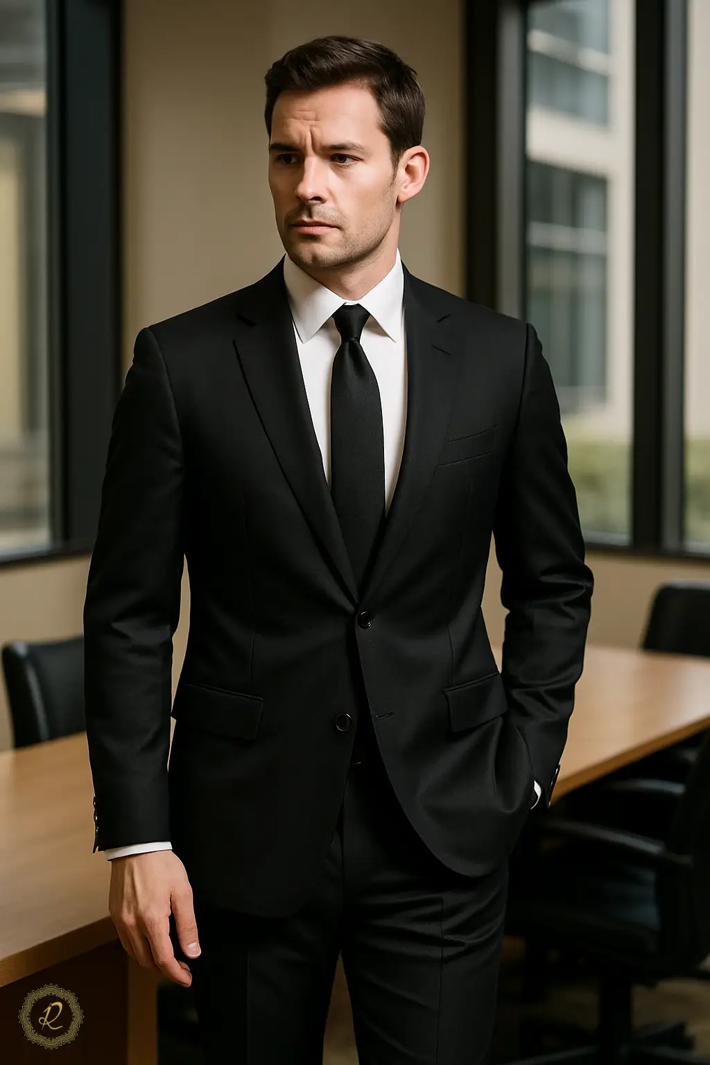 ۷ نکته برای انتخاب رنگ کتشلوار در محیطهای اداری 1 کتوشلوار مشکی رسمی برای جلسات کاری و مصاحبههای شغلی