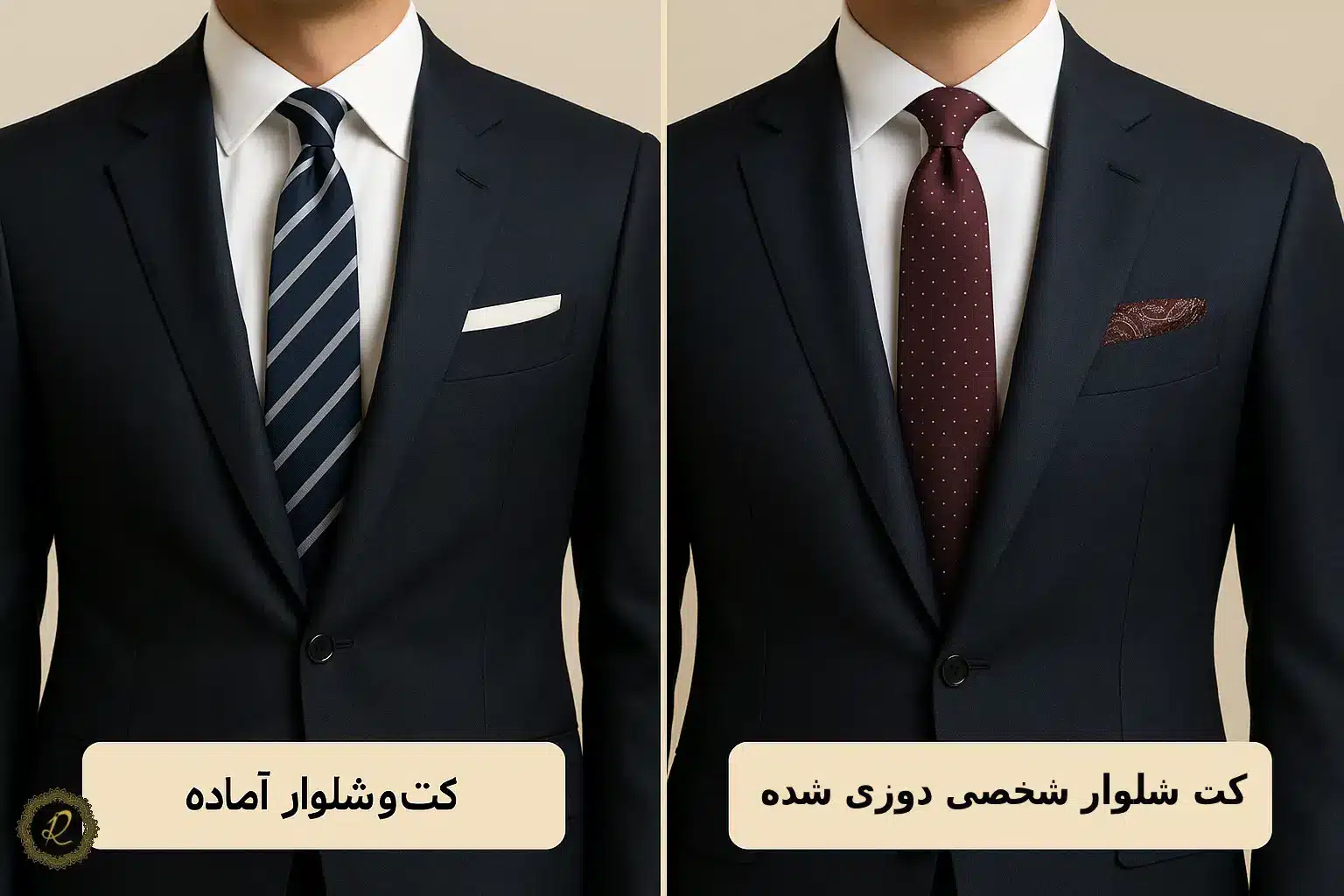  تفاوت فرم کراوات و پوشت در کت‌وشلوار صنعتی و شخصی‌دوزی‌شده