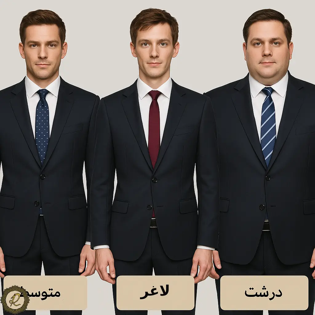  مقایسه مدل و عرض کراوات برای مردان قدبلند، متوسط و درشت‌اندام