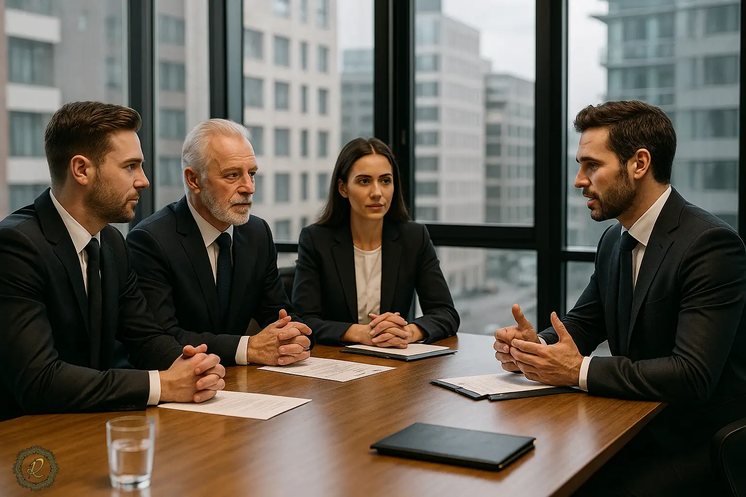  مدیران حرفه‌ای در جلسه کاری با کت‌وشلوار رسمی و استایل هماهنگ