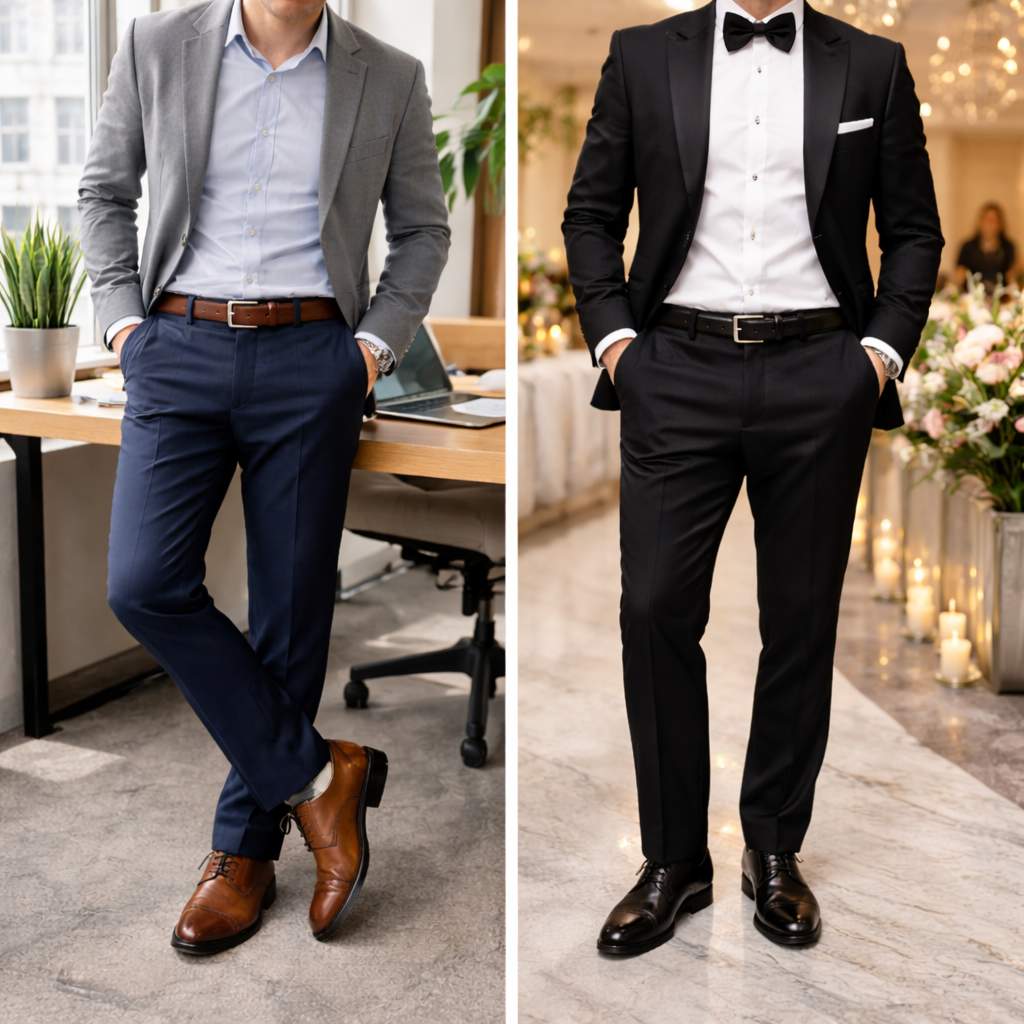 ست کردن کفش و کمربند با کت و شلوار 3 ست کفش و کمربند مناسب محیط اداری و مراسم رسمی با کت و شلوار