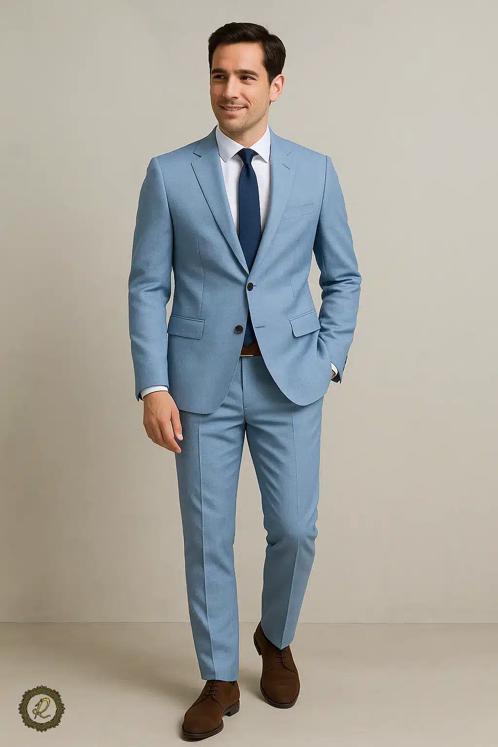 ۷ نکته برای انتخاب رنگ کتشلوار در محیطهای اداری 5 کتوشلوار آبی روشن برای استایل اداری تابستانی و دوستانه