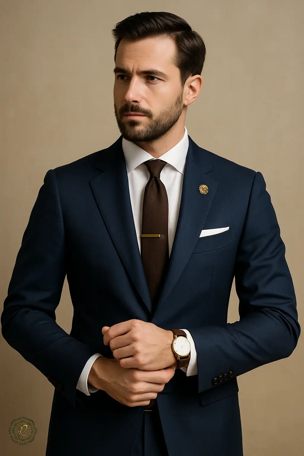 مرد خوش‌پوش با کت‌وشلوار کلاسیک و اکسسوری‌های ظریف – راهنمای انتخاب اکسسوری برای کت‌وشلوار