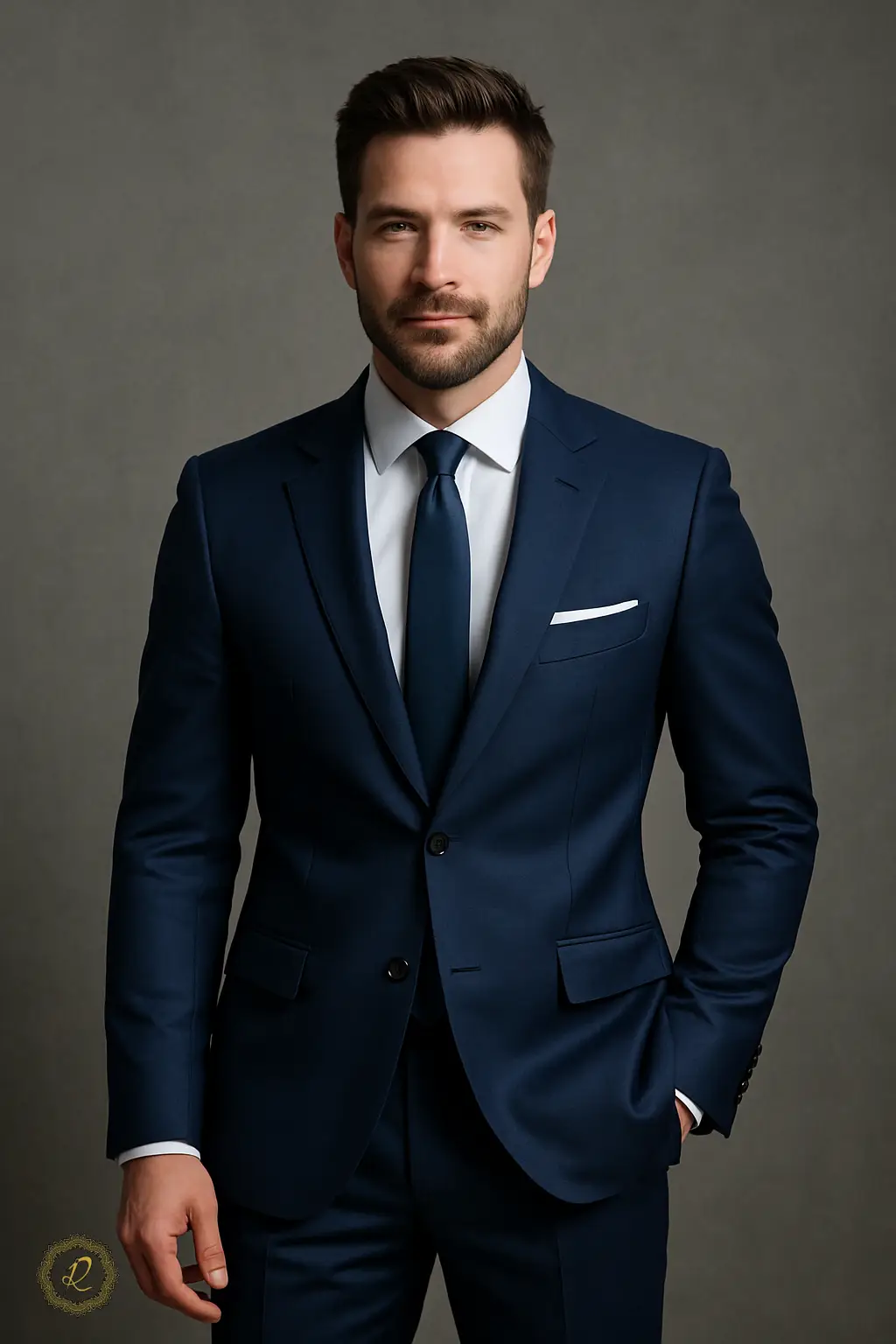 کت‌وشلوار آبی سرمه‌ای شیک روی مرد خوش‌تیپ – تاثیر رنگ آبی در استایل مردانه و اعتمادبه‌نفس