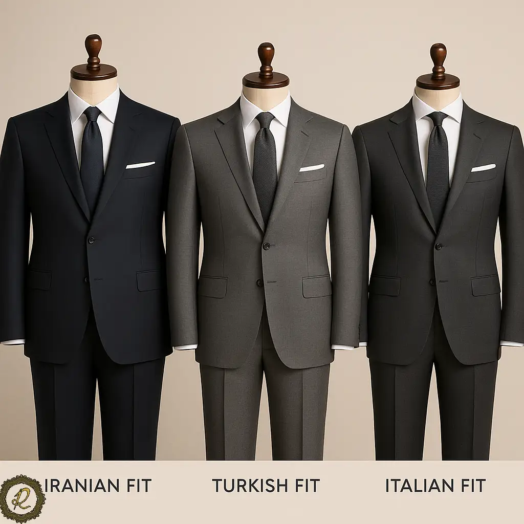 سه مدل کت‌وشلوار روی مانکن با فیت متفاوت ایرانی، ترک و ایتالیایی