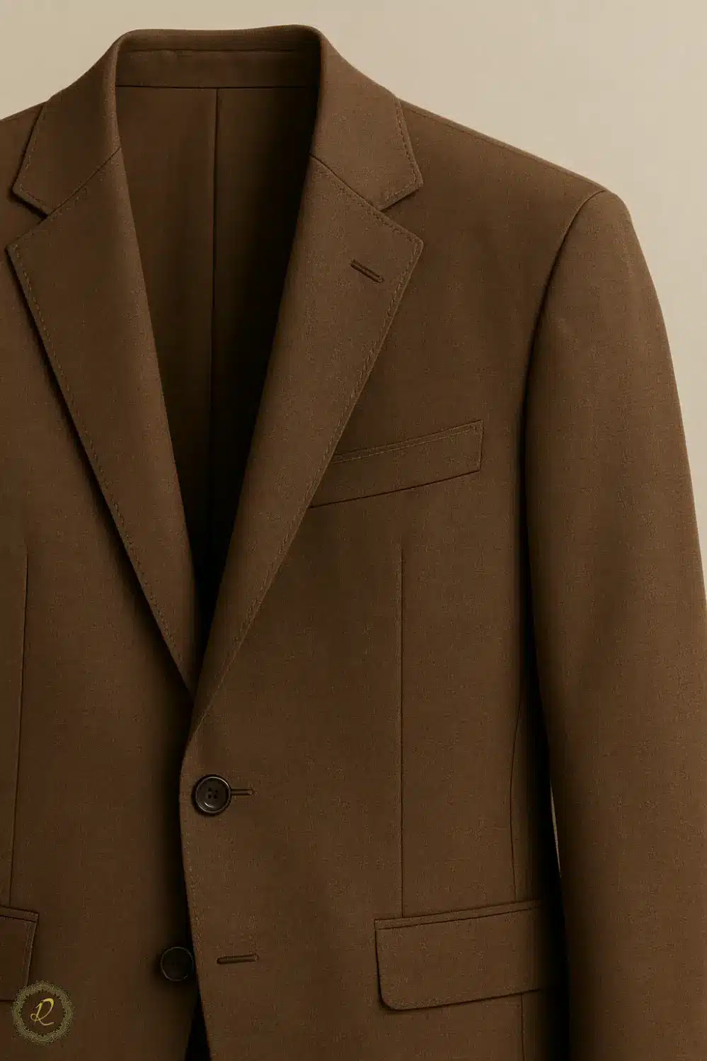 دوخت دقیق و جزئیات حرفه‌ای کت شلوار مردانه قهوه‌ای