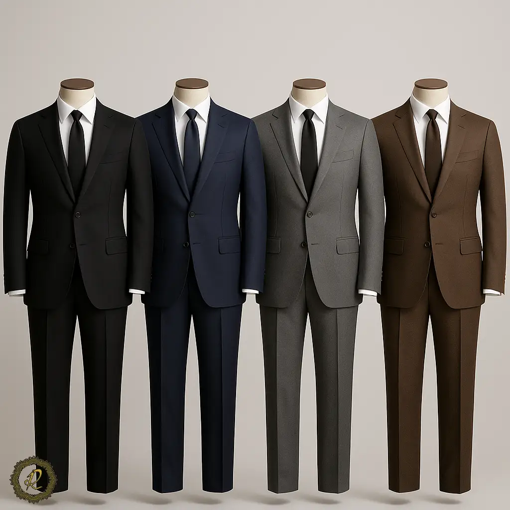 کت‌وشلوار مشکی، سرمه‌ای، طوسی و قهوه‌ای – پالت رنگ مینیمال مردانه