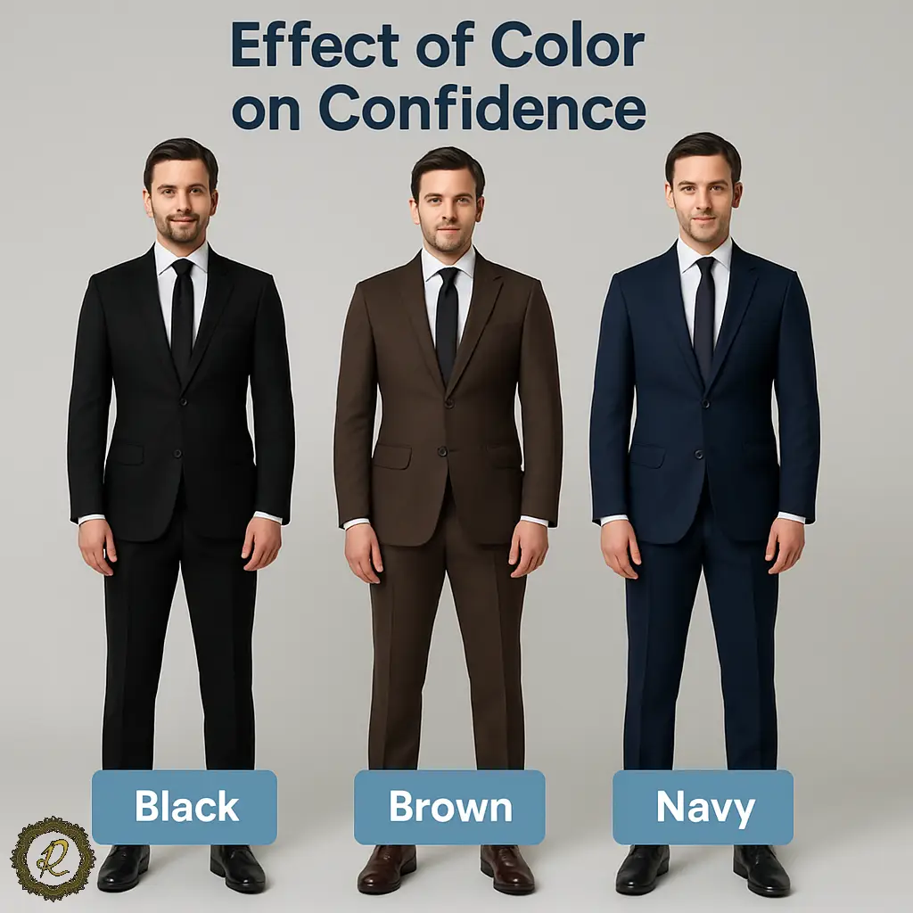 نمونه کت‌وشلوار مشکی، قهوه‌ای و سرمه‌ای – تأثیر رنگ در اعتمادبه‌نفس