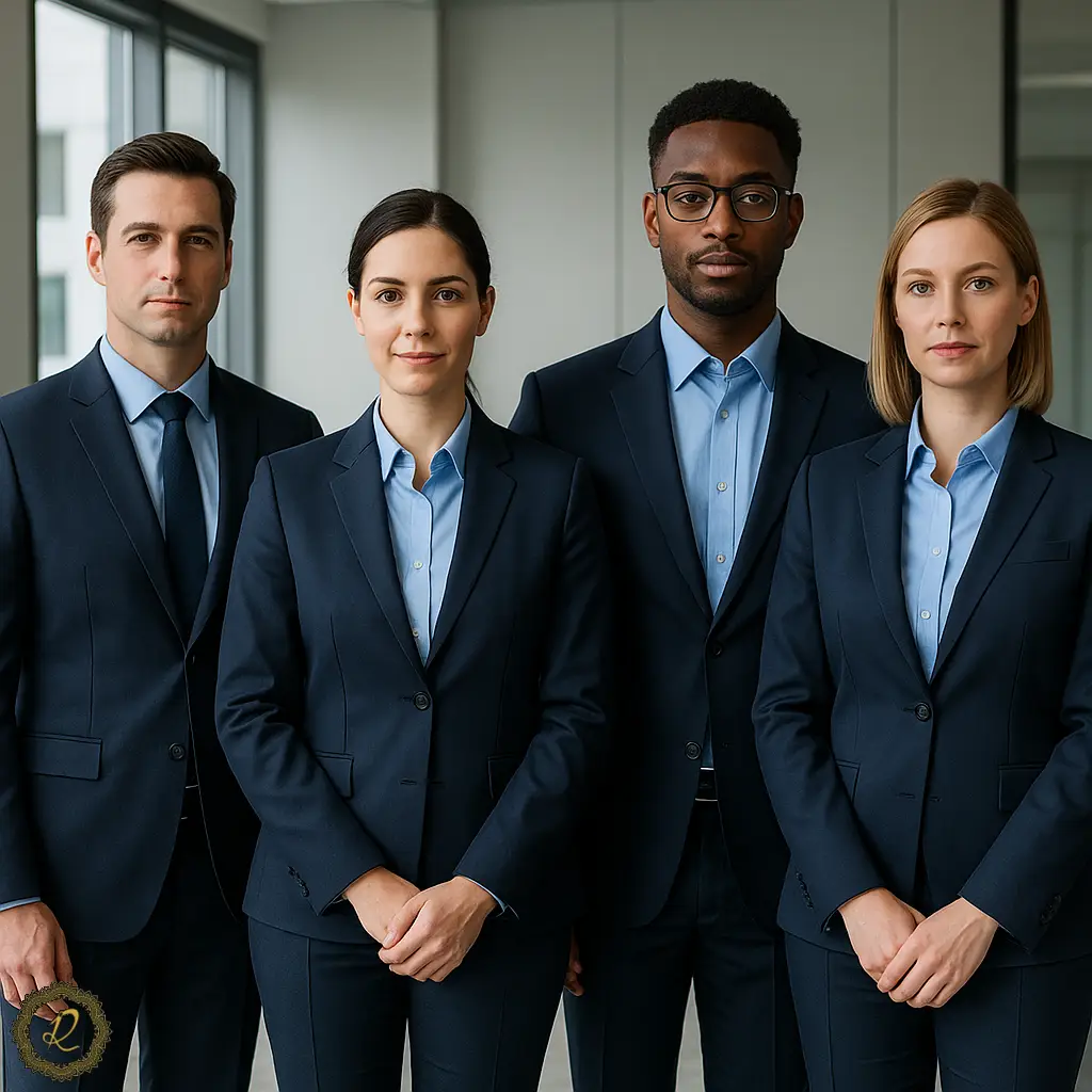  تیم پرسنل مرد و زن با کت‌شلوارکار هماهنگ در محیط اداری