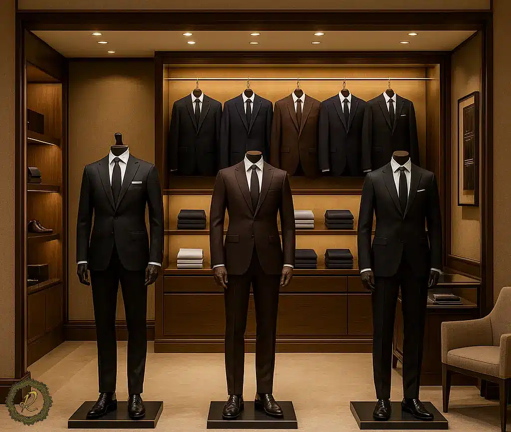  ویترین سرای پادشاهان آرسام با کت‌وشلوارهای رسمی مردانه و طراحی لوکس