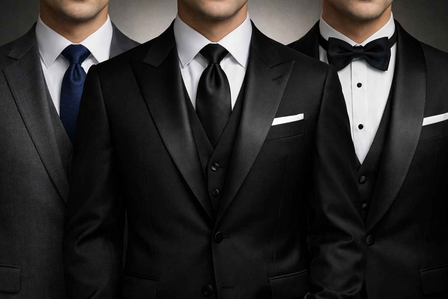 شخصی دوزی و دوخت کت شلوار 108 نمای کلی کت شلوار مردانه با سه مدل یقه مختلف، نشاندهنده تنوع یقهها