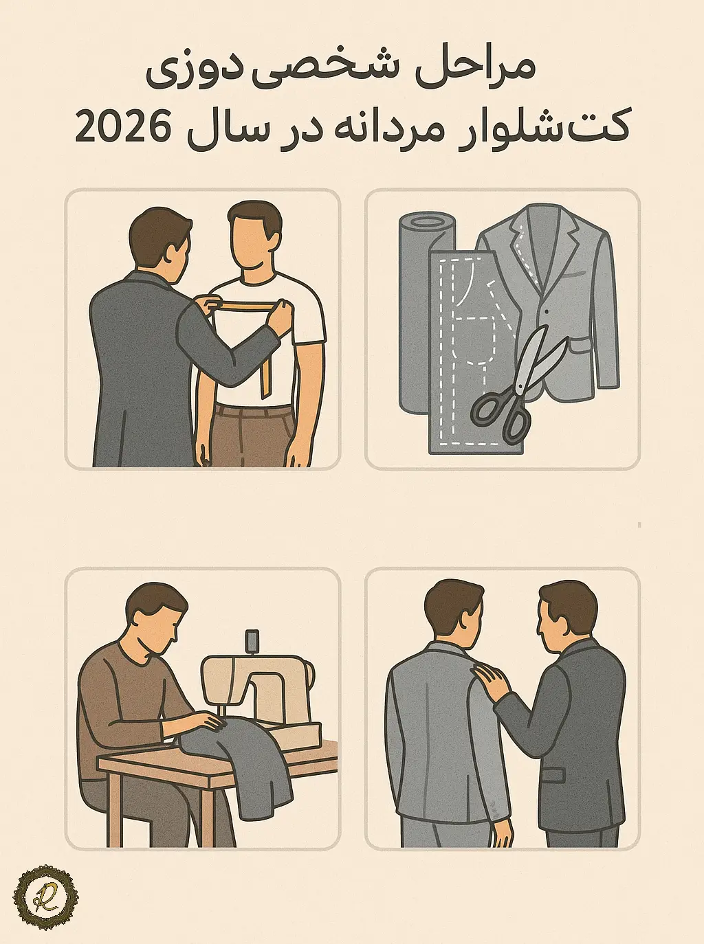 جدیدترین مدل های کت شلوار اسپرت ۲۰۲۶ 3 تصویر مراحل شخصیدوزی کتشلوار اسپرت مردانه در سال ۲۰۲۶