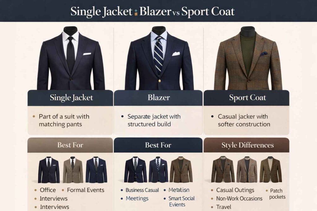 تفاوت کت تک، بلیزر و کت اسپرت 1 سه مدل کت مردانه شامل کت تک، بلیزر و کت اسپرت با تفاوت در میزان رسمی بودن