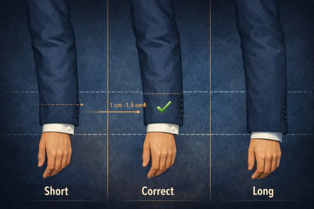 جدول دقیق تناسب قد، وزن و سایز کتوشلوار 1 طول استاندارد آستین کت و میزان دیده شدن سرآستین پیراهن