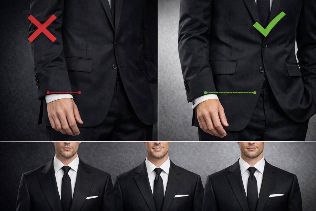 تفاوت الگوی صنعتی و الگوی اختصاصی در دوخت کت شلوار چیست؟ 1 طول استاندارد آستین کت و میزان دیده شدن سرآستین پیراهن