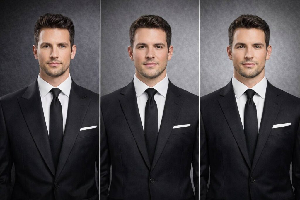 تفاوت الگوی صنعتی و الگوی اختصاصی در دوخت کت شلوار چیست؟ 2 انتخاب عرض یقه کت متناسب با فرم صورت کشیده، گرد و نرمال