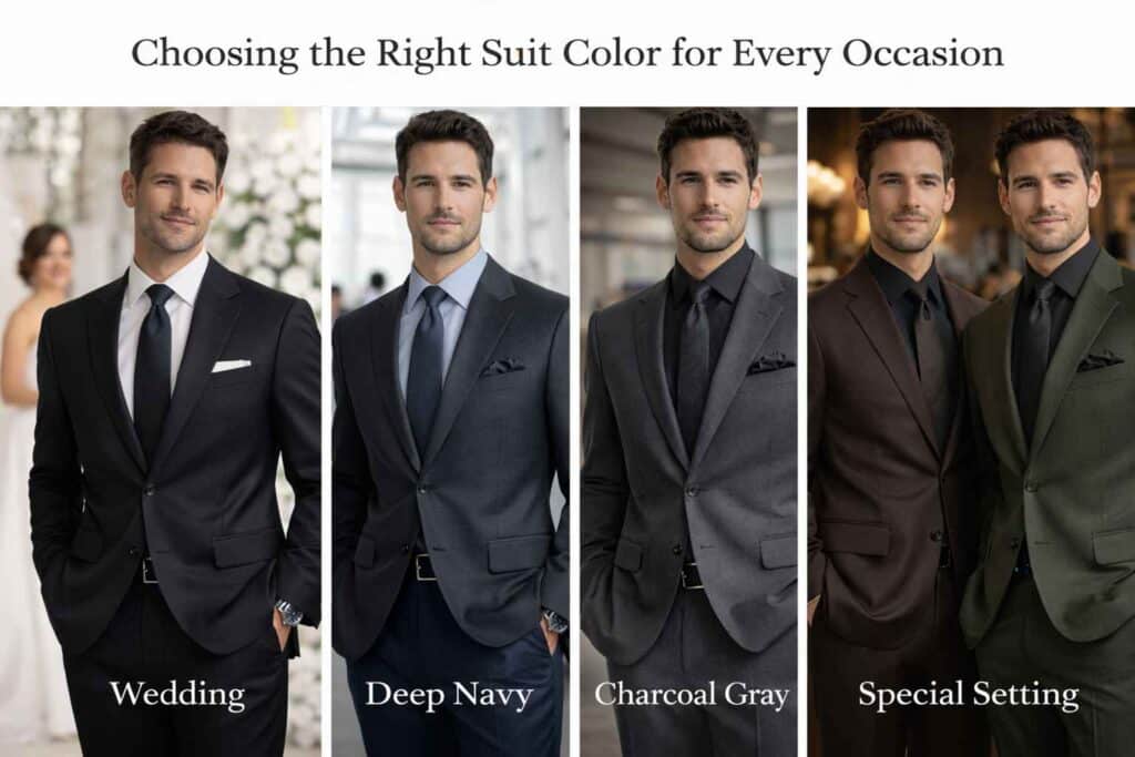 رنگهای ترند کتوشلوار مردانه در سال ۱۴۰۵ 2 مقایسه رنگهای کتوشلوار مردانه بر اساس موقعیت استفاده مثل عروسی، محیط کاری و استایل خاص
