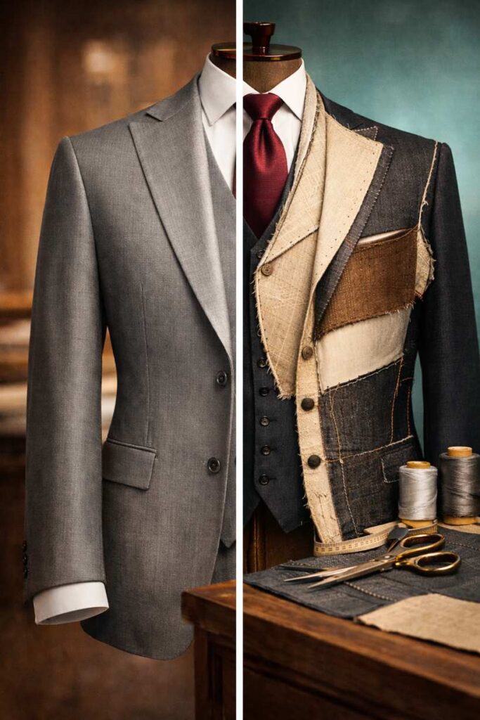 آناتومی یک کت شلوار لوکس از داخل چگونه است؟ 1 مقایسه ظاهر بیرونی کتوشلوار با ساختار داخلی و لایههای پنهان آن