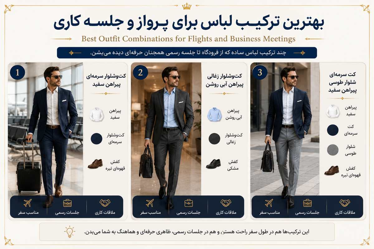 ترکیب کت‌وشلوار و پیراهن مناسب برای سفر کاری و جلسات رسمی