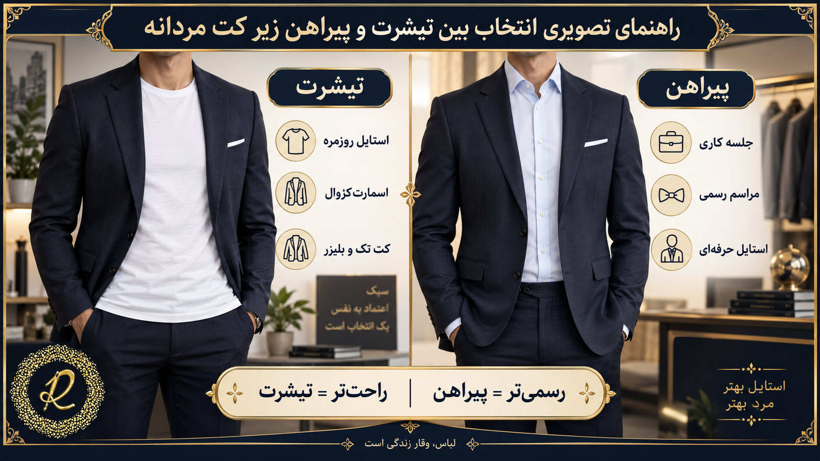 راهنمای تصویری انتخاب کت مردانه با تیشرت یا پیراهن